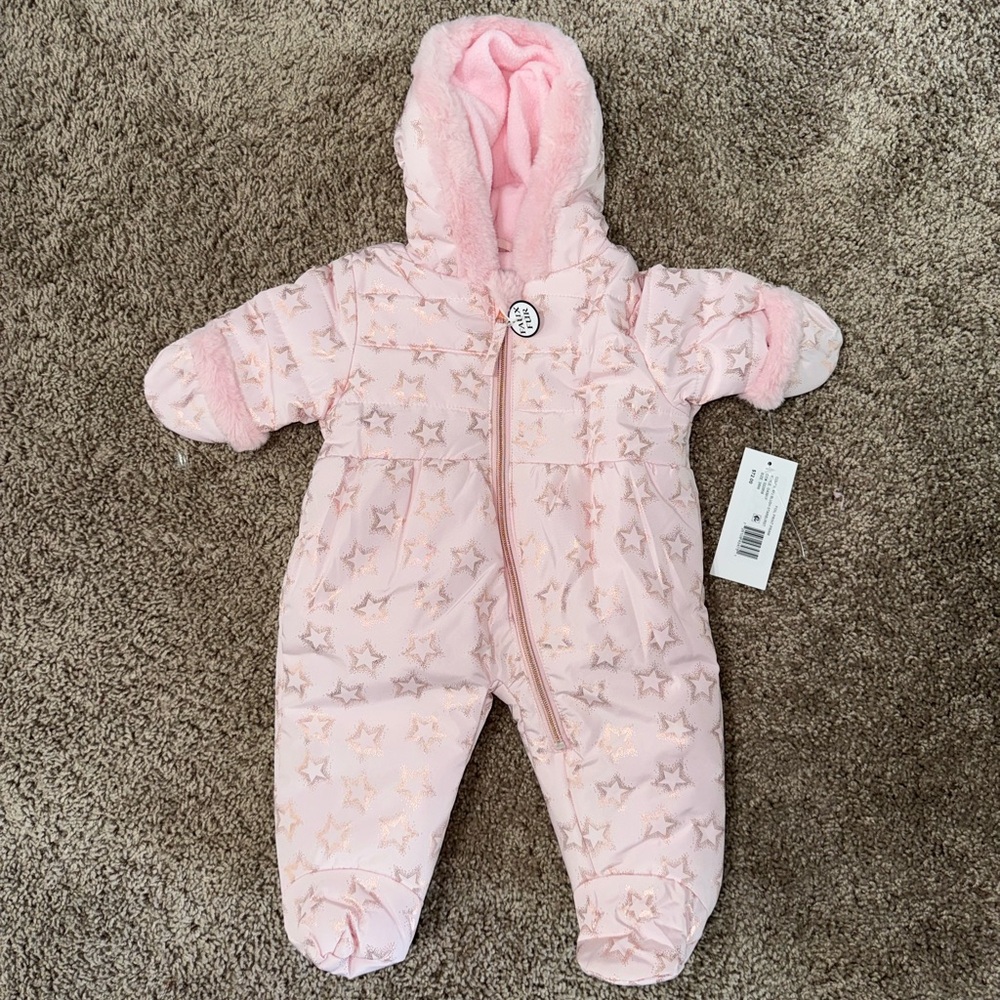 Pink Star Patterned Baby Snowsuit